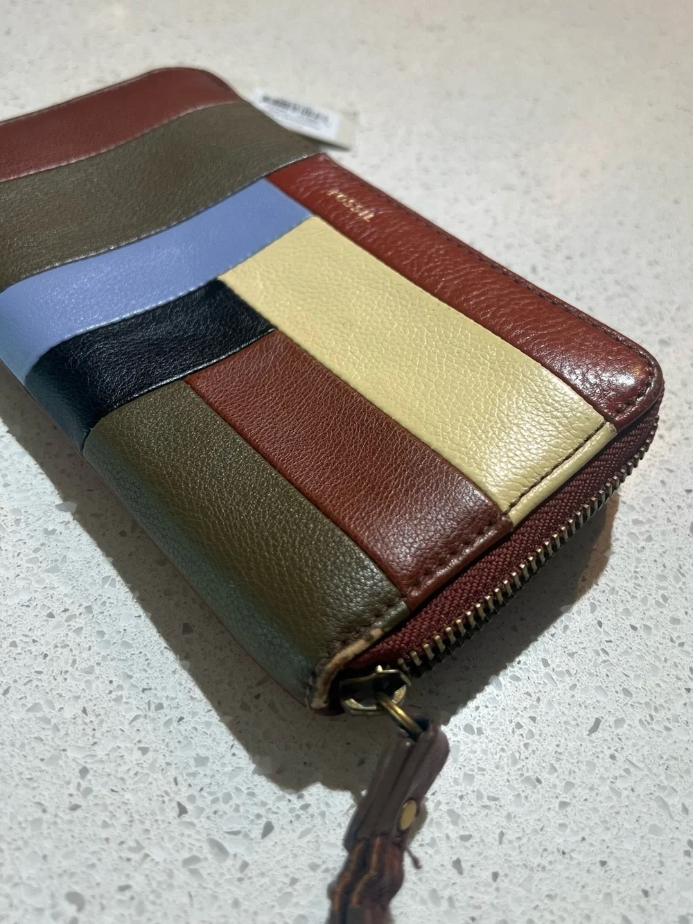 NWT Fossil Colorblock Jori Zip Clutch - Olive, Burgundy, Blue, Cream